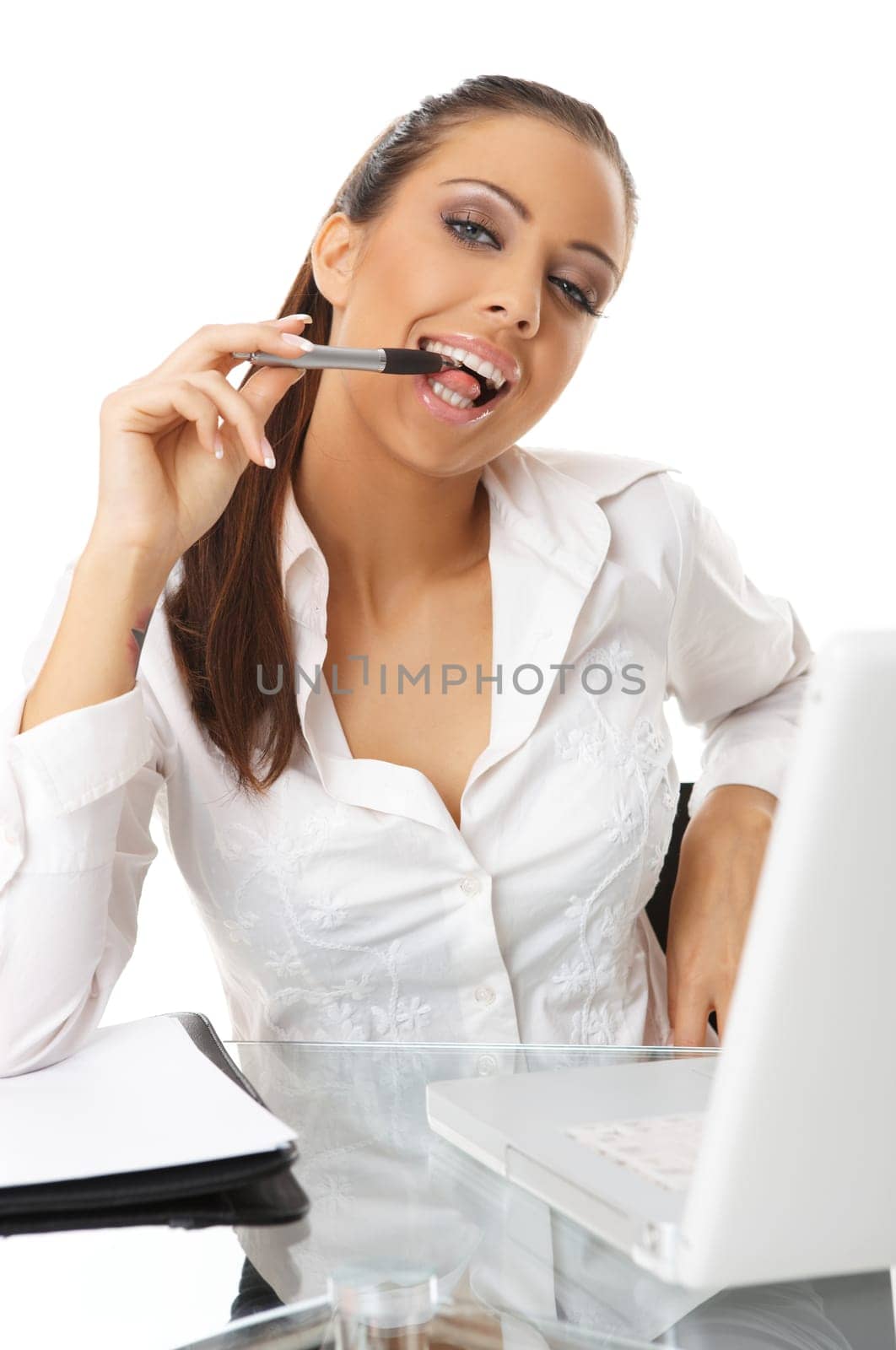 Portrait of beautiful business woman with laptop