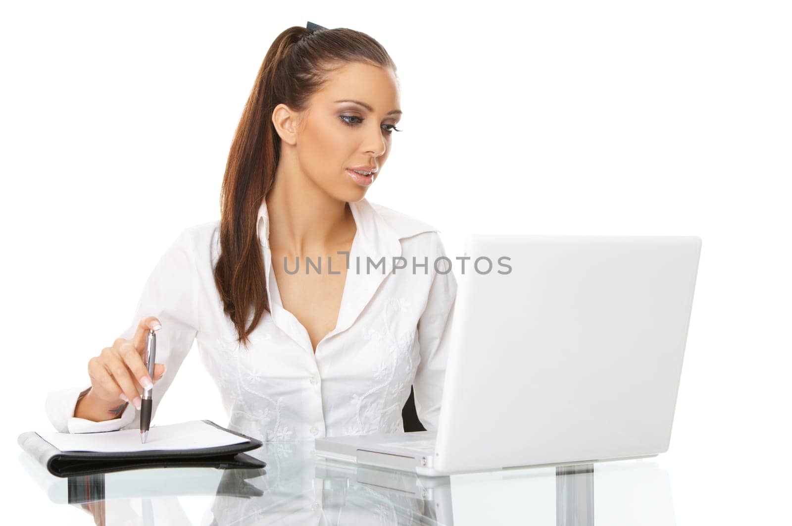 Portrait of beautiful business woman with laptop