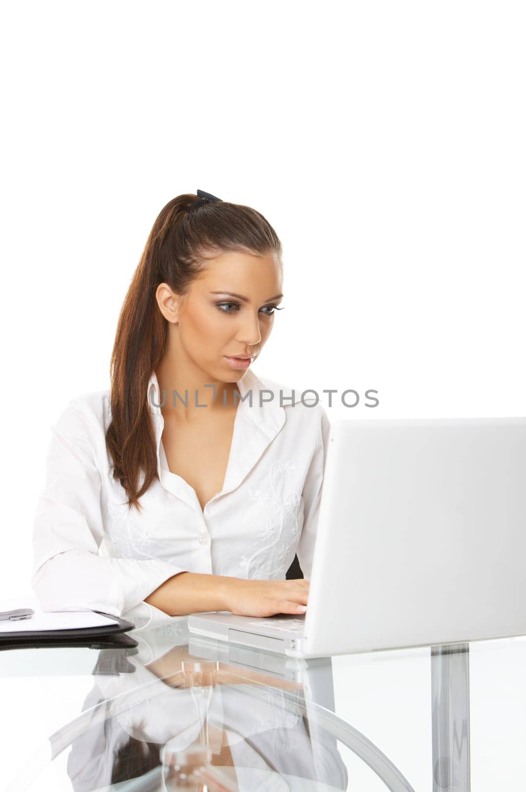 Portrait of beautiful business woman with laptop