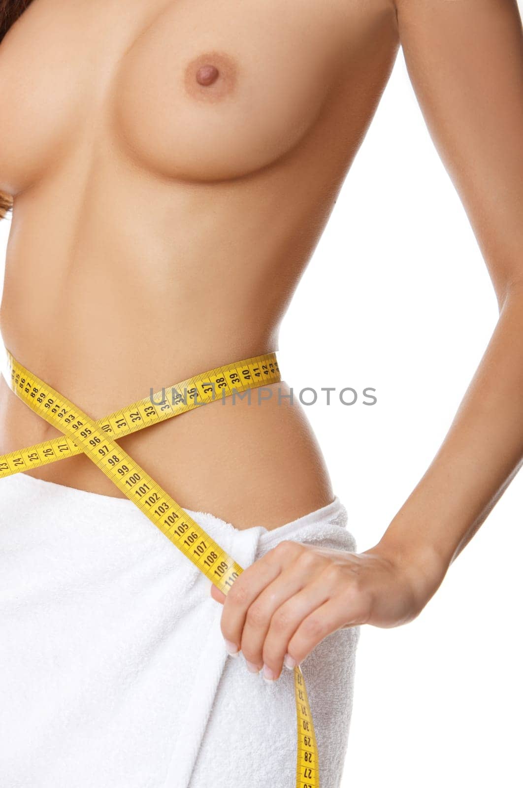 Woman body part is being measured