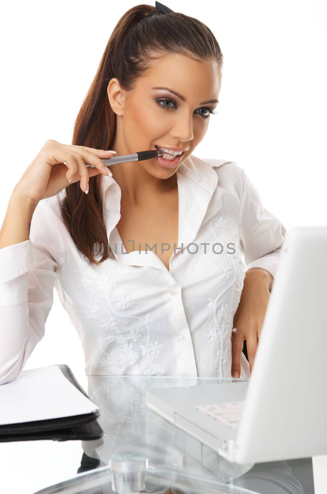 Portrait of beautiful business woman with laptop