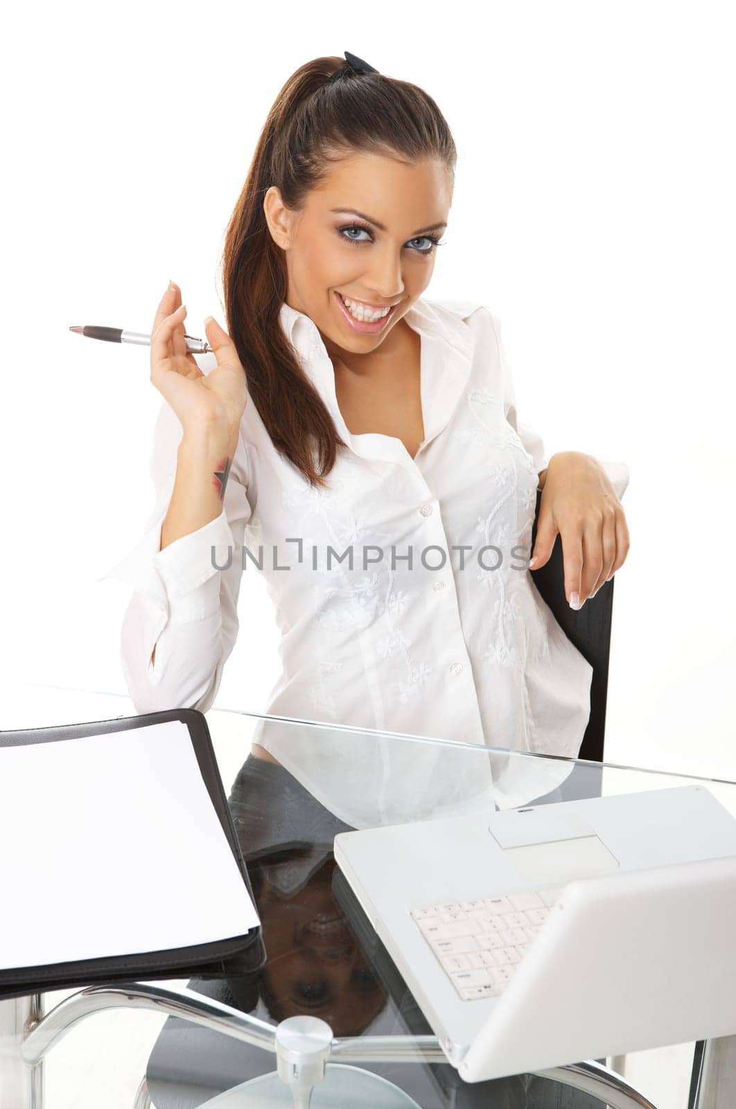 Portrait of beautiful business woman with laptop