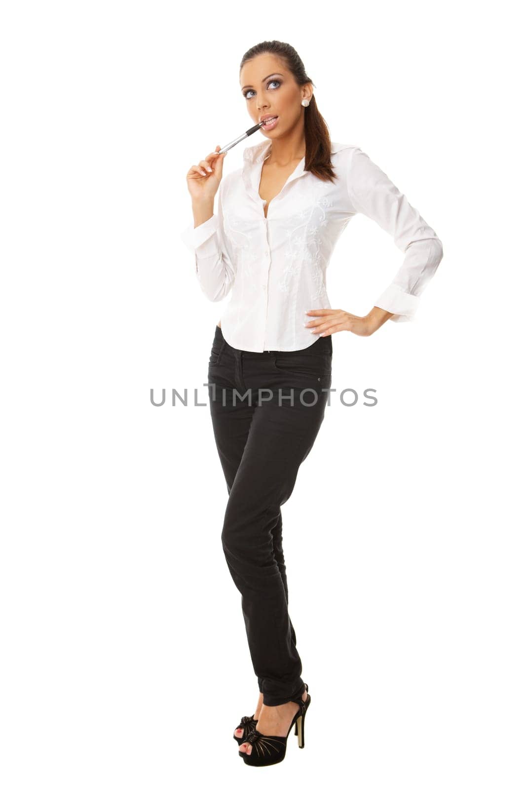 Portrait of beautiful business woman isolated on white