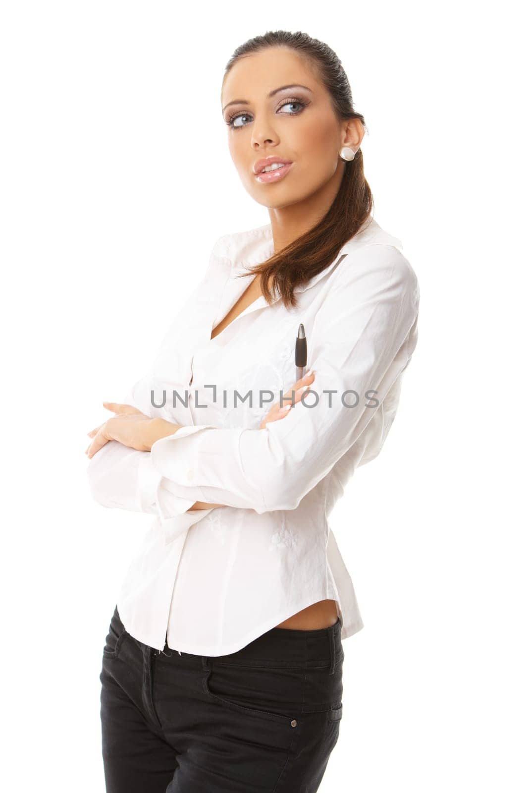 Portrait of beautiful business woman isolated on white