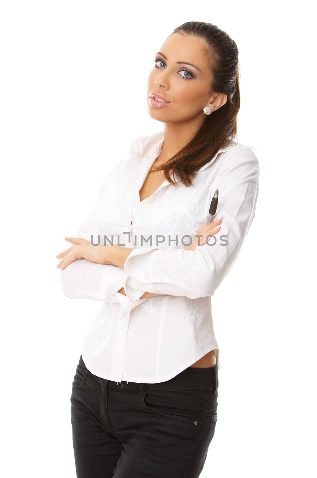 Portrait of beautiful business woman isolated on white