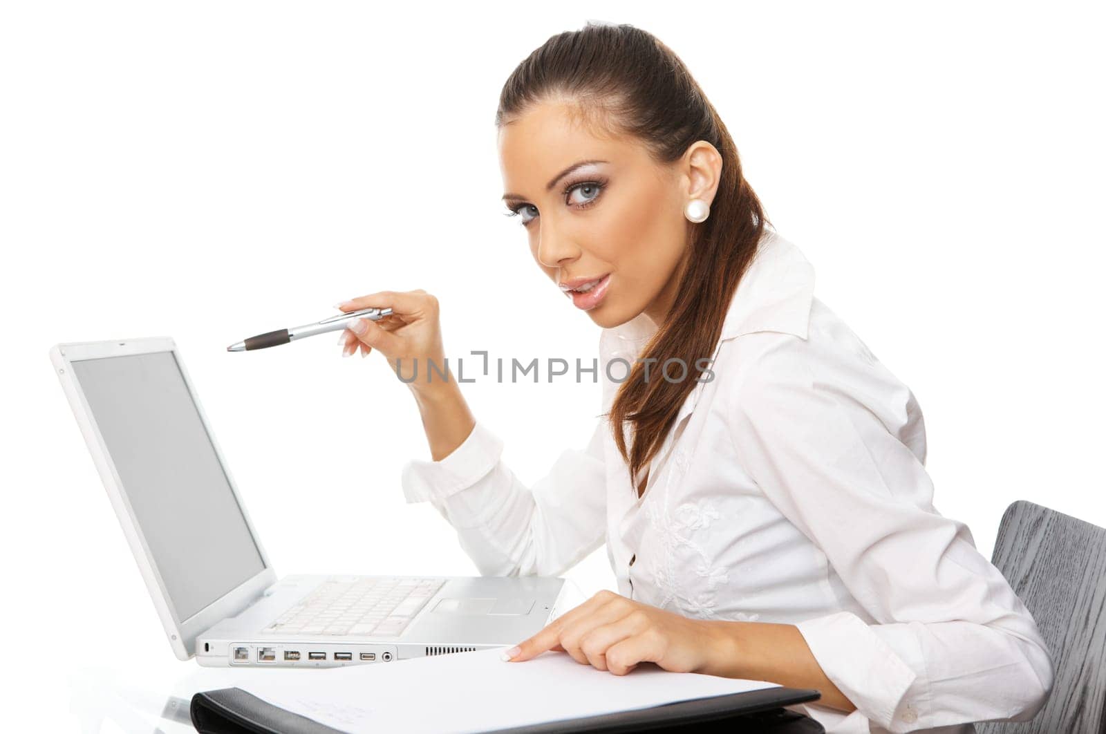 Portrait of beautiful business woman with laptop