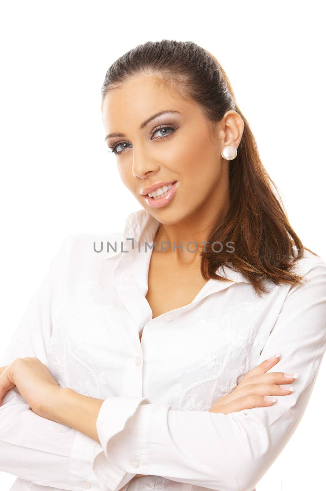 Portrait of beautiful business woman isolated on white