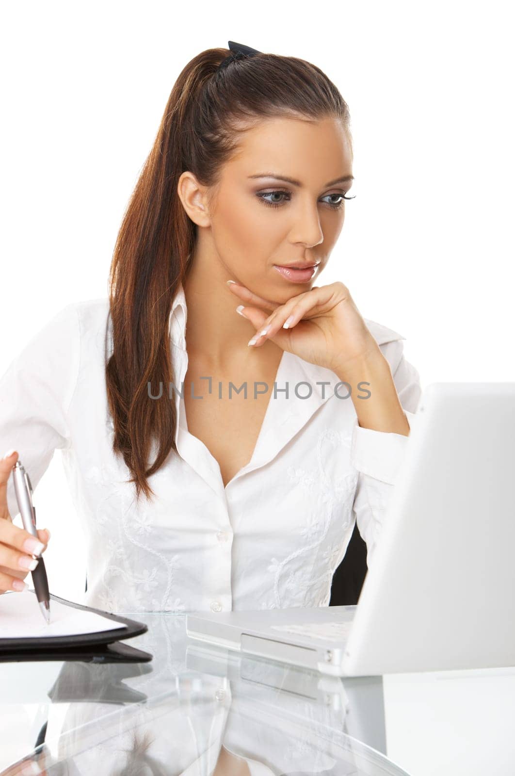 Portrait of beautiful business woman with laptop