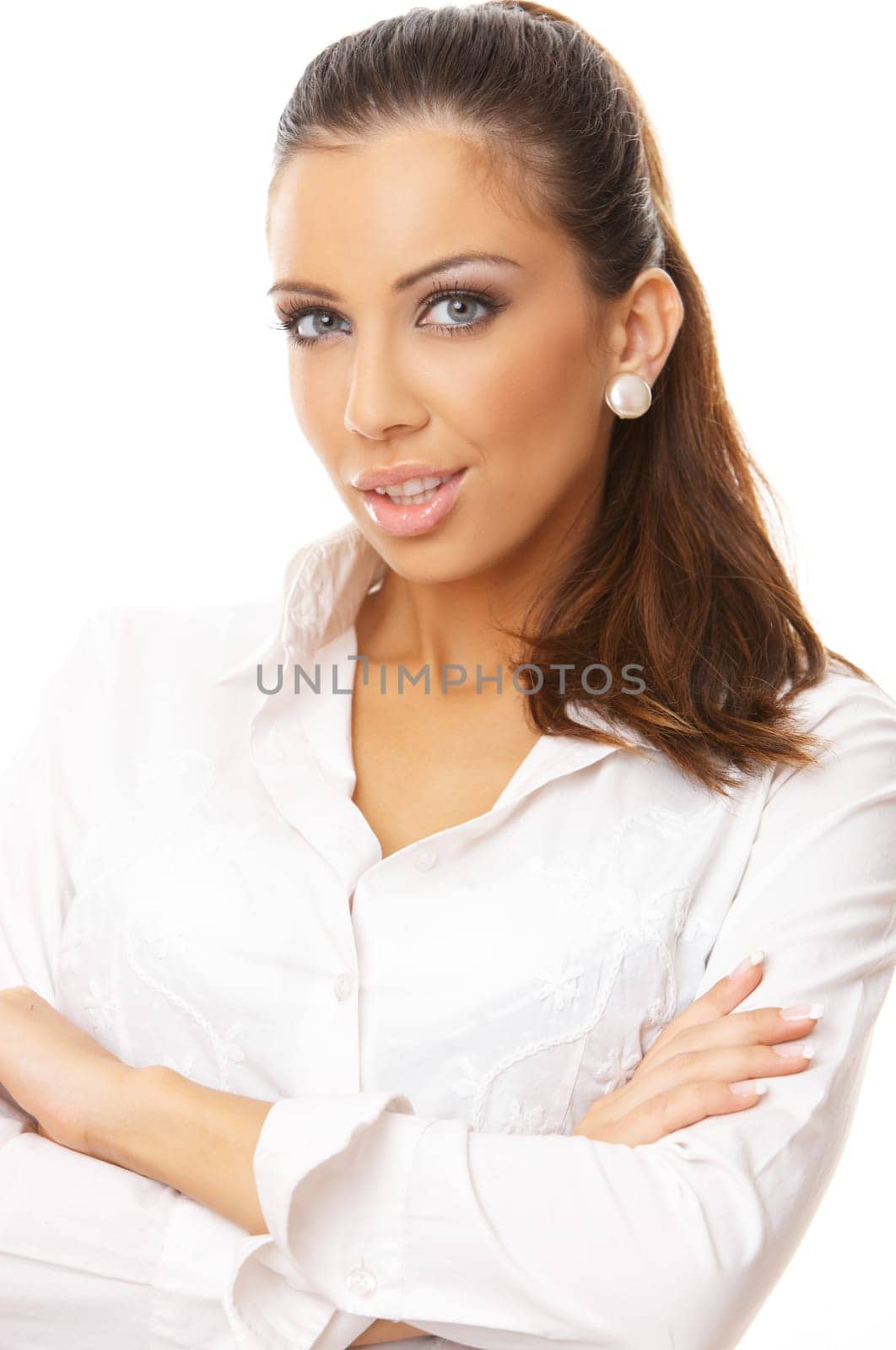 Portrait of beautiful business woman isolated on white