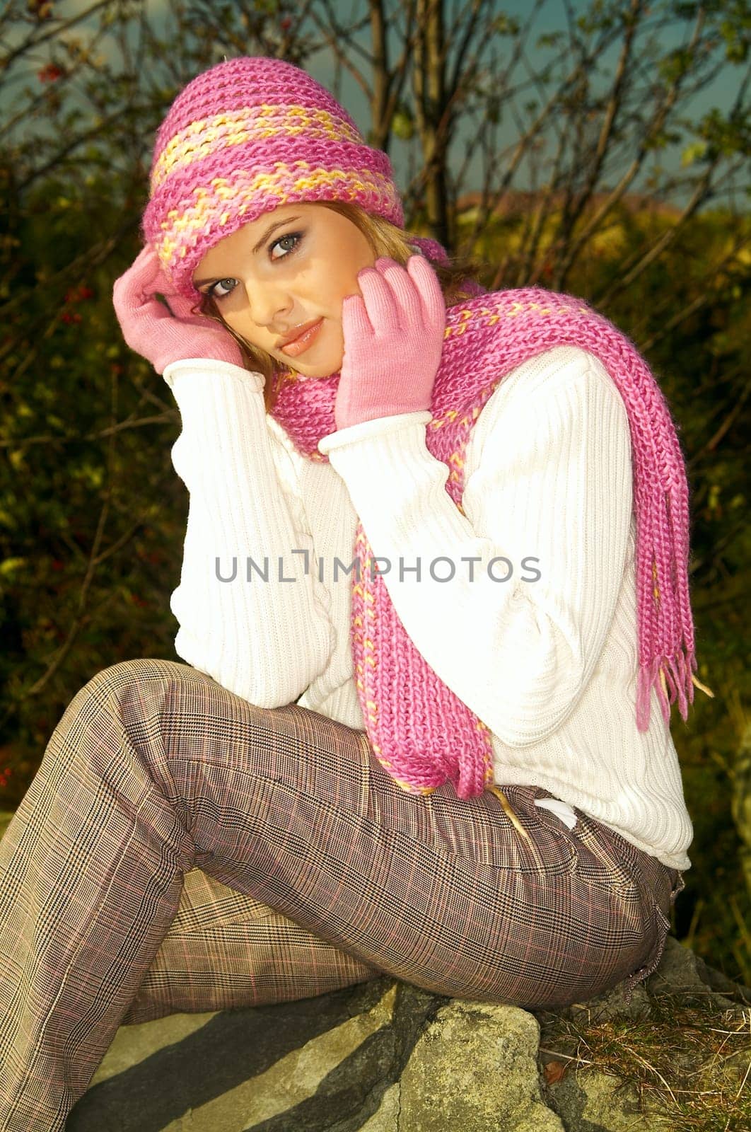 Young business woman relaxing in mountains outdoors