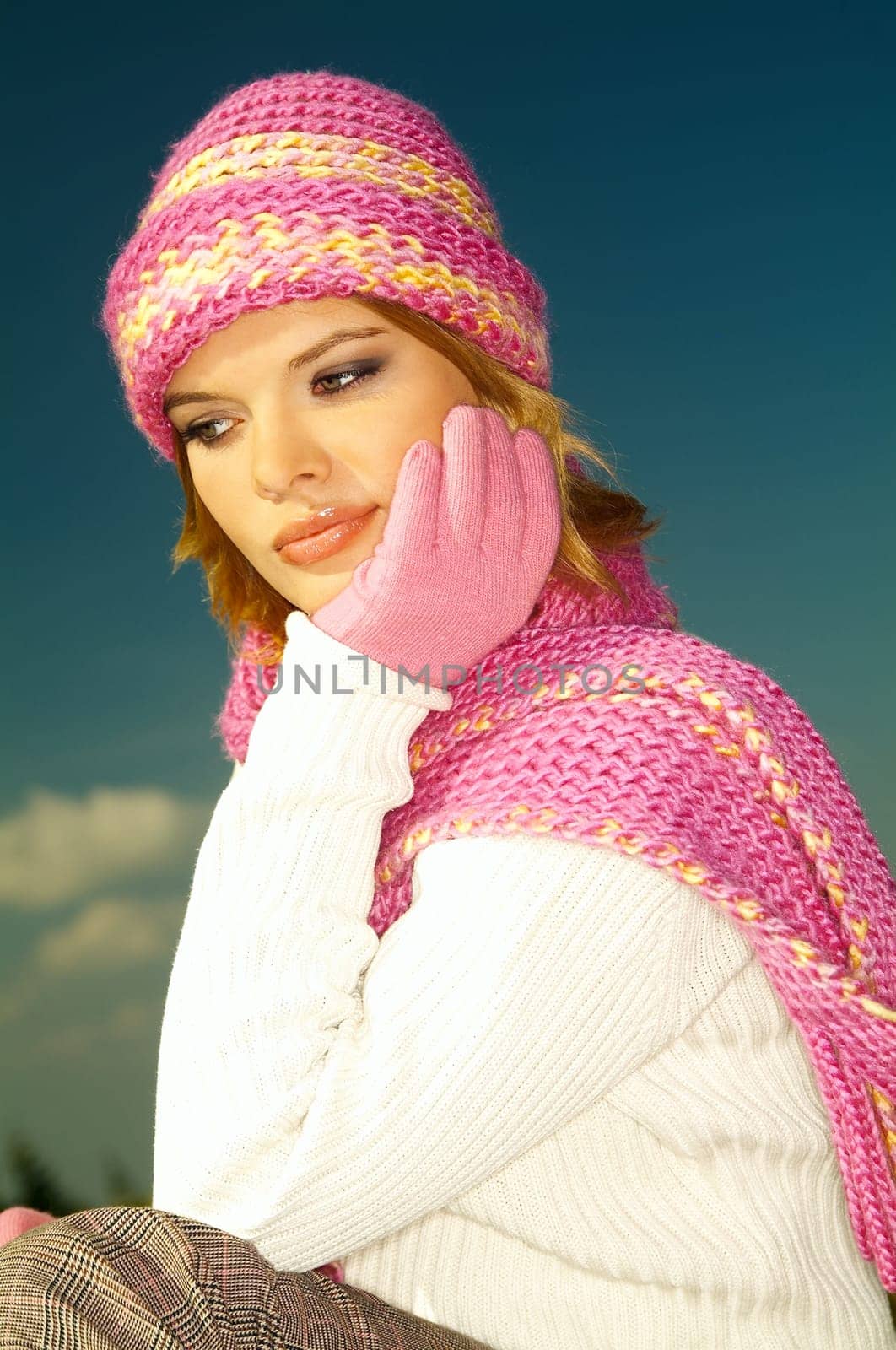 Young business woman relaxing in mountains outdoors