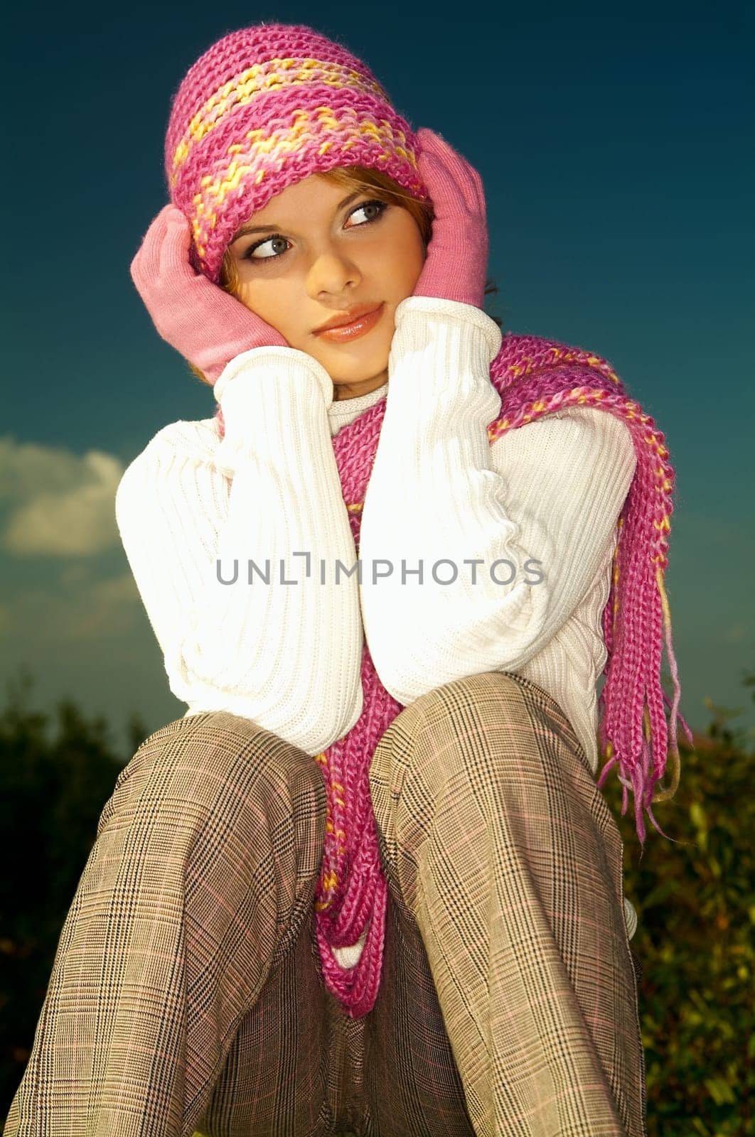 Young business woman relaxing in mountains outdoors