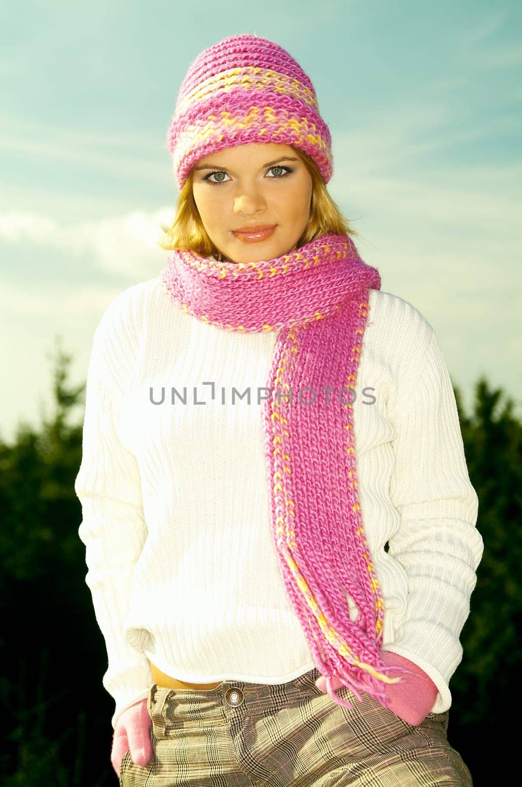 Young business woman relaxing in mountains outdoors