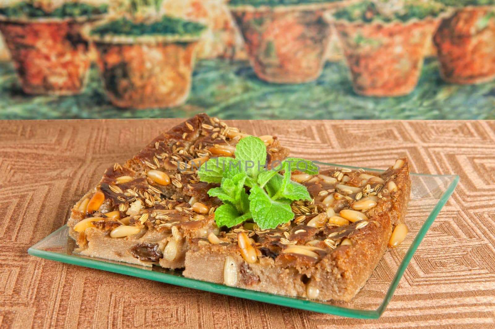 typical Italian cake made ​​with chestnut flour, raisins and pine nuts
