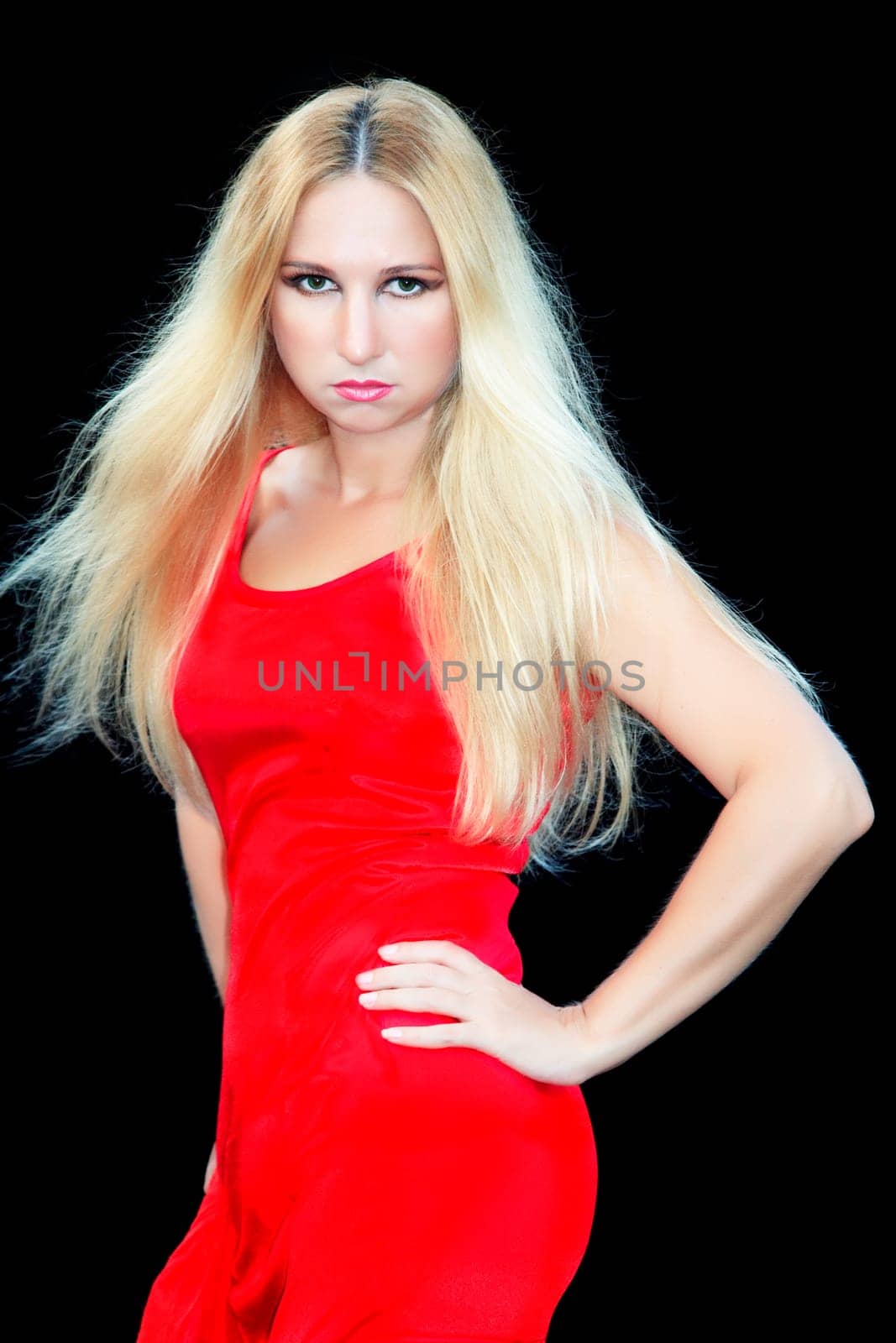 fashion style image of woman in red dress