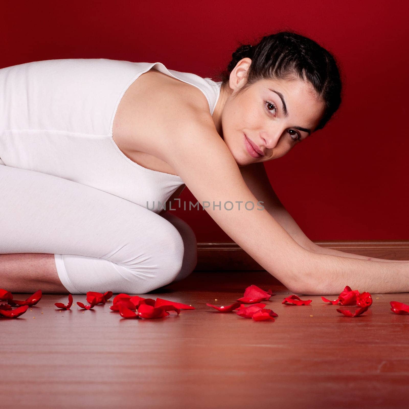 Relaxing woman stretching in spa