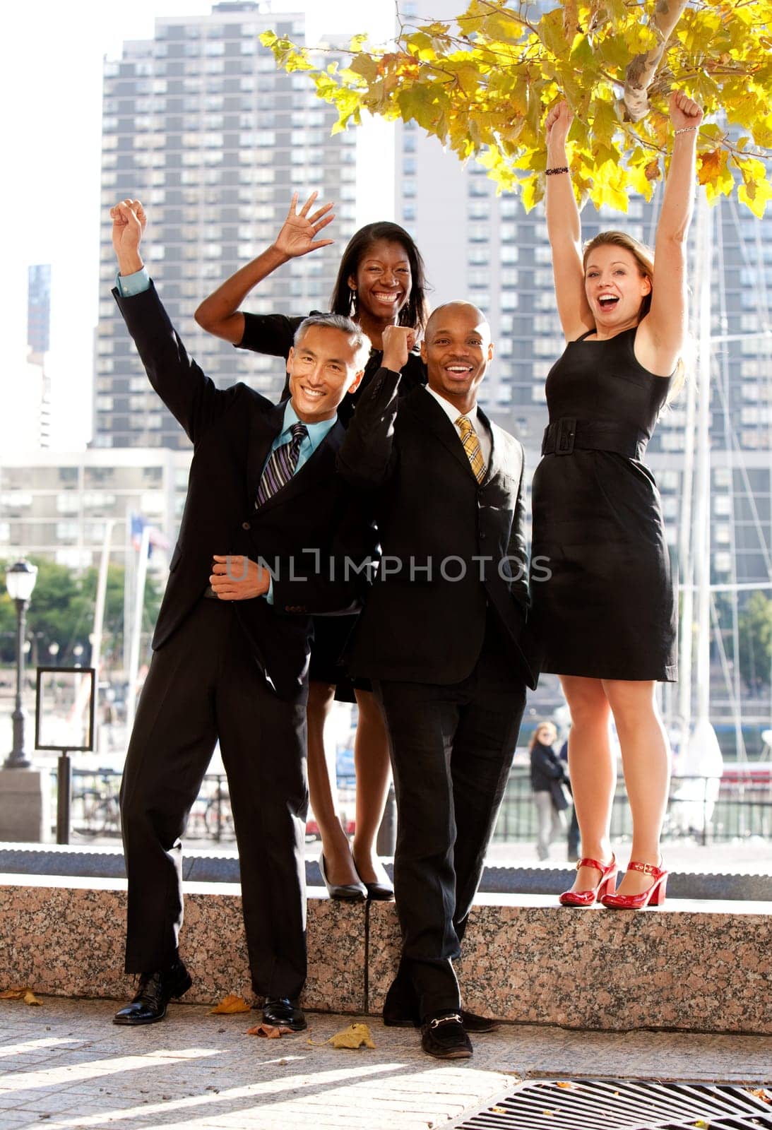 A business team celebrating success