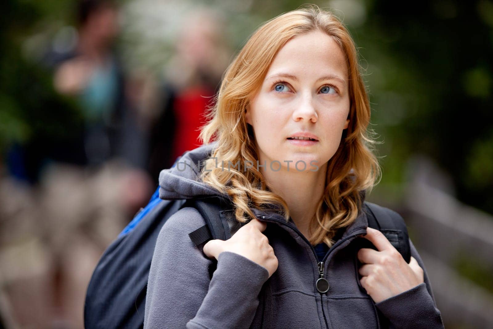 A woman lost while hiking in the forest