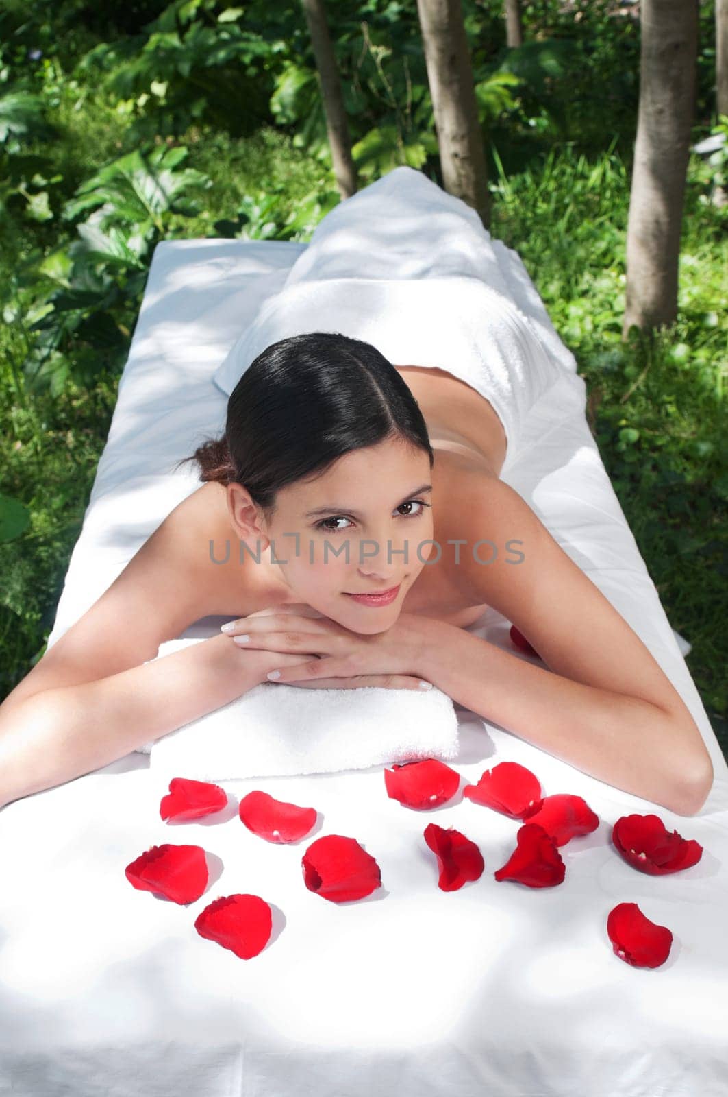 High angle view of beautiful young woman at a spa