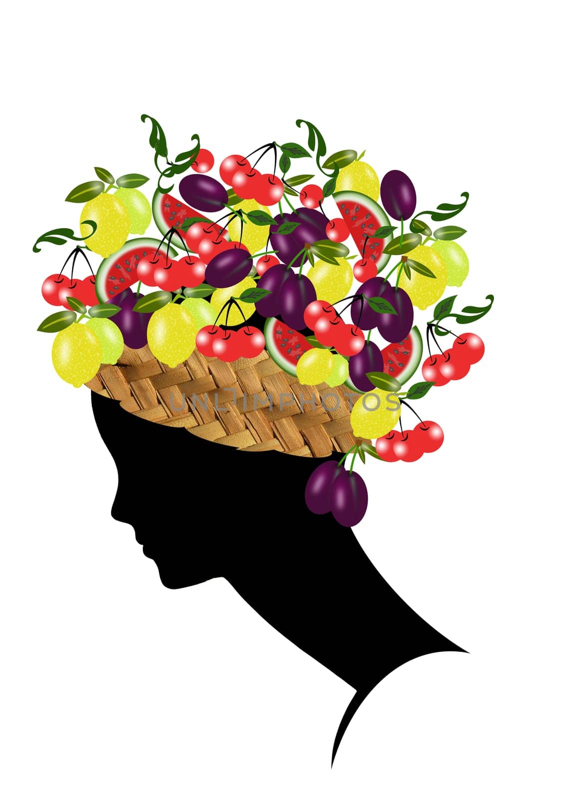 woman profile with hair of fruit