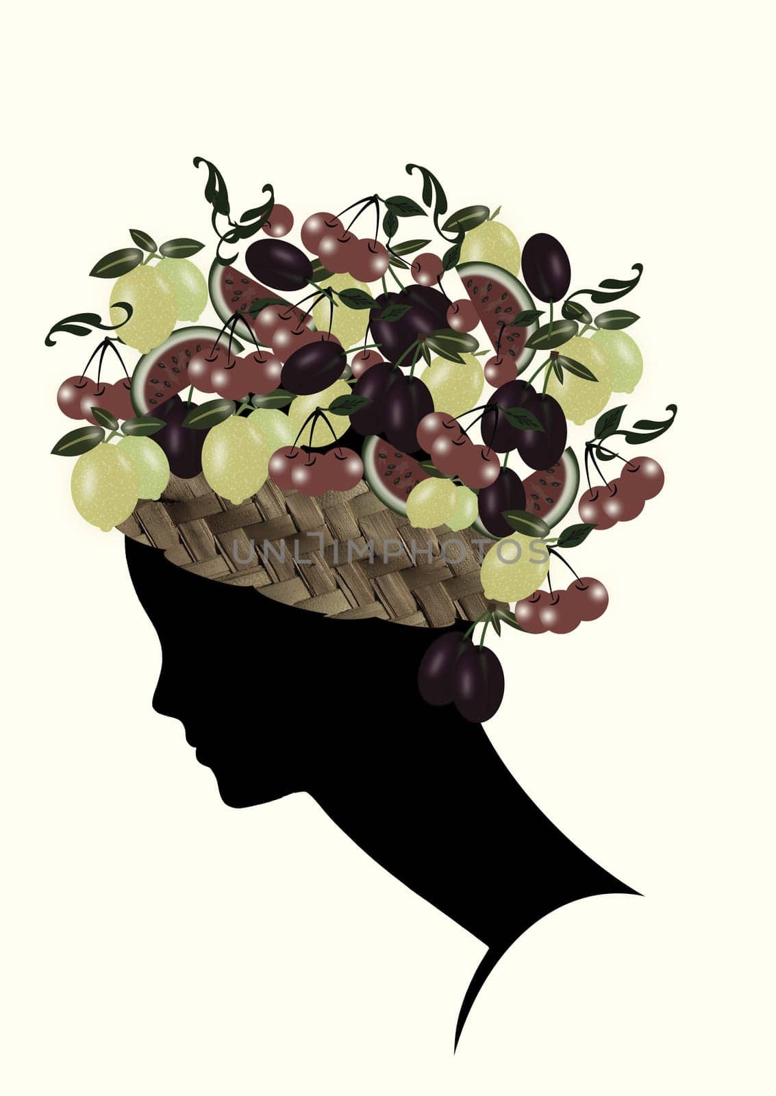 woman profile with hair of fruit