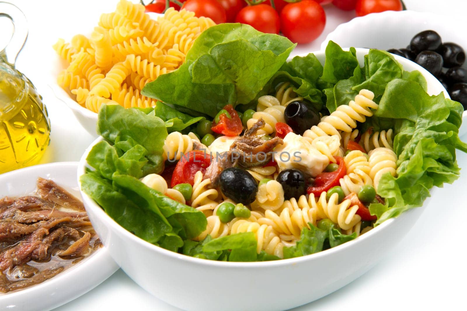 a dish with pasta salad