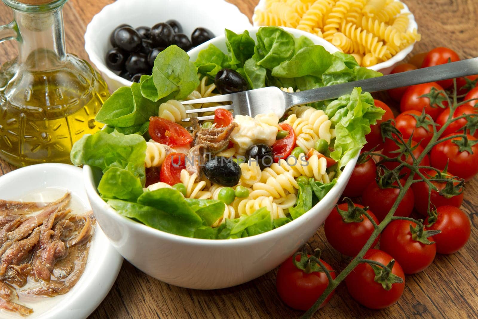a dish with pasta salad