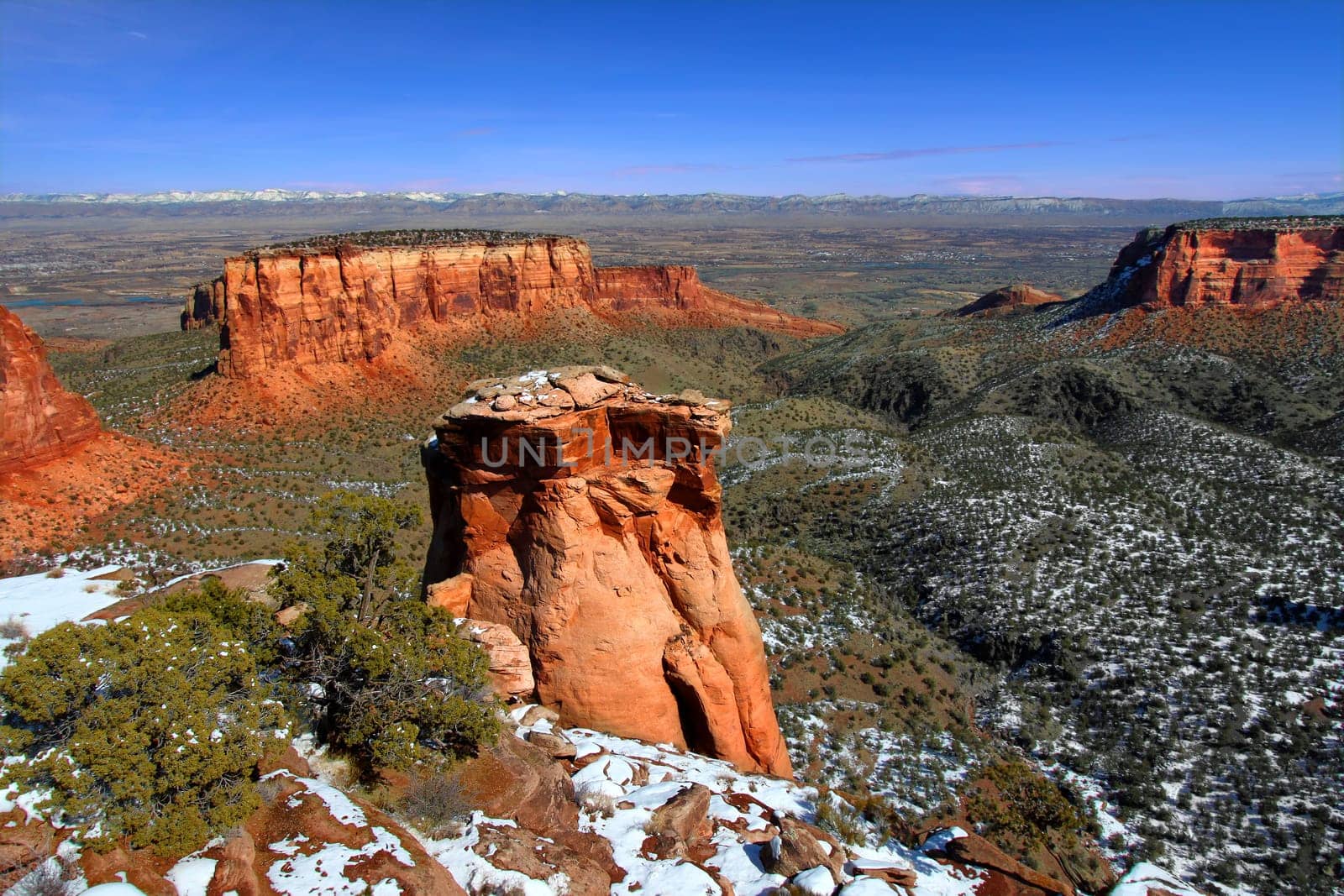 Rock formations dominate the landscape at Colorado National Monument.
