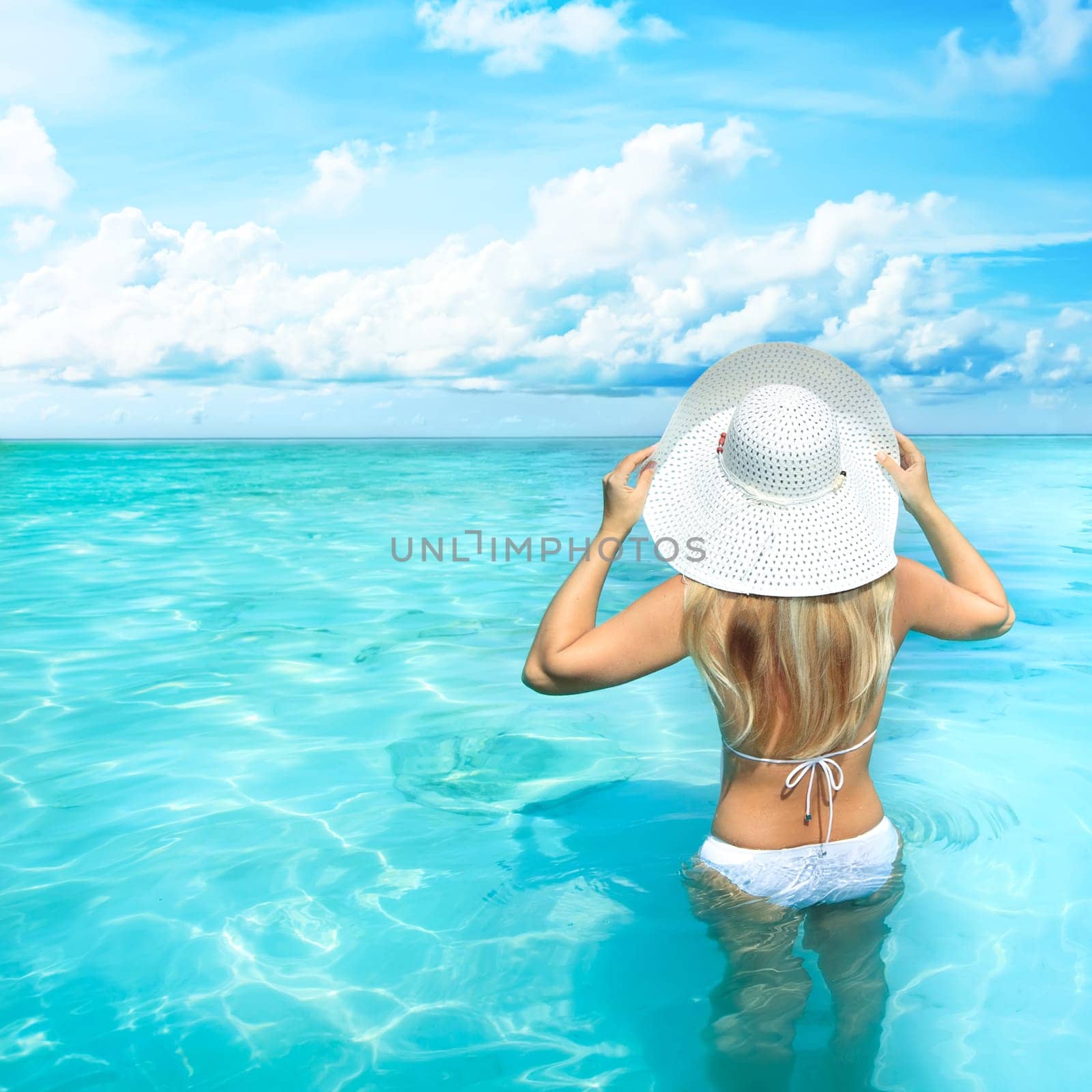 Rear view of woman at Maya bay. Thailand