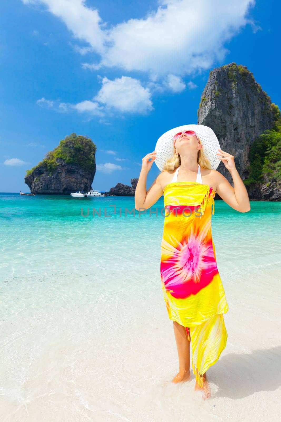 Beautiful woman on the beach. Phi phi island. Thailand