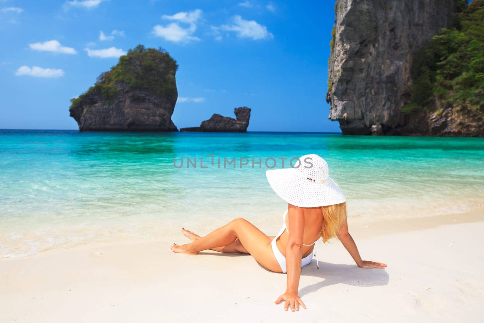Beautiful woman on the beach. Phi phi island. Thailand