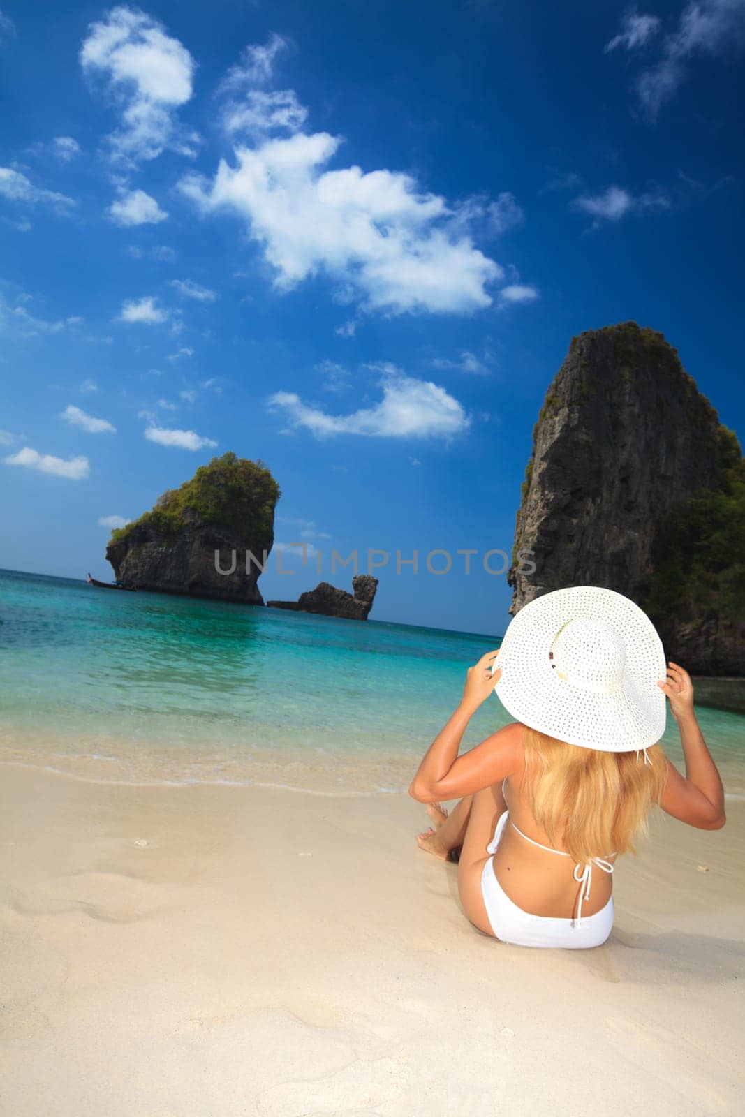 Beautiful woman on the beach. Phi phi island. Thailand