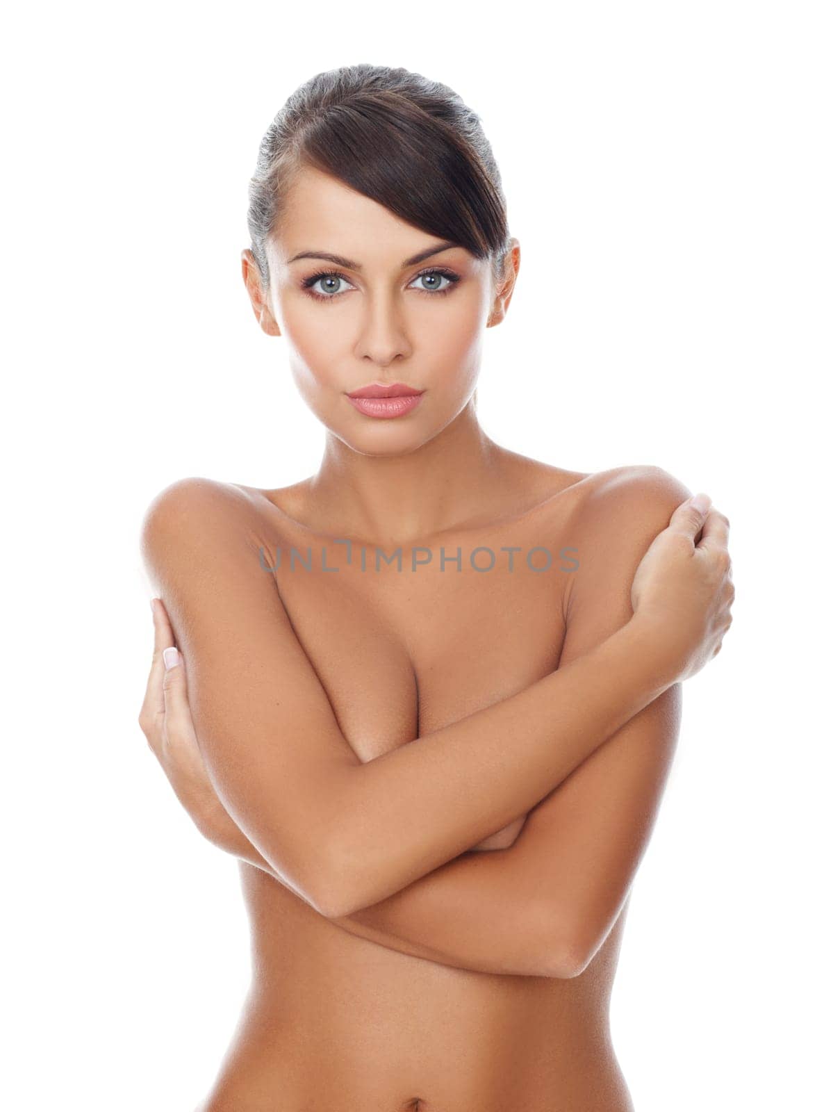 Portrait of beautiful and sexy woman on white