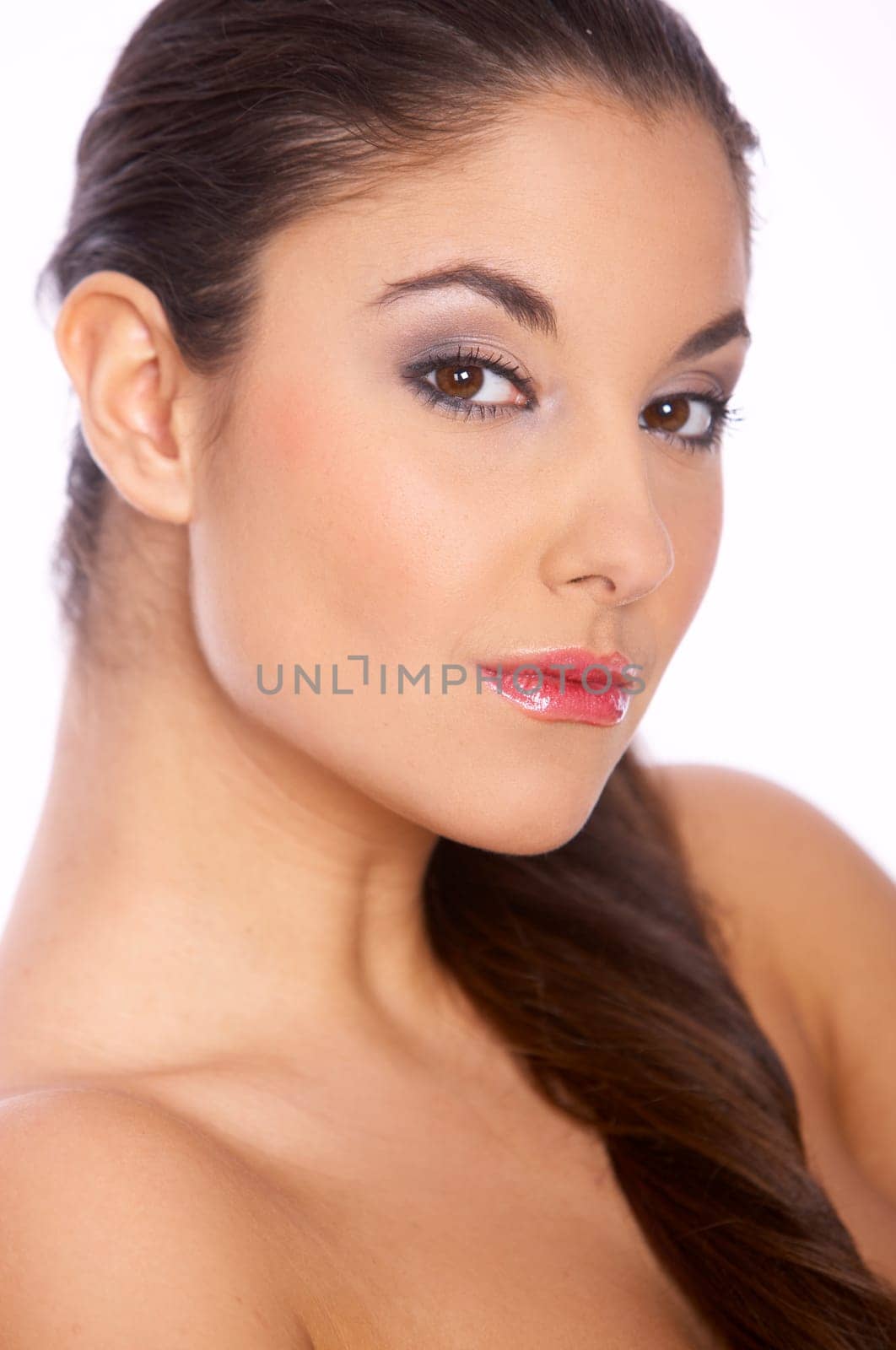 Portrait of beautiful woman on isolated white
