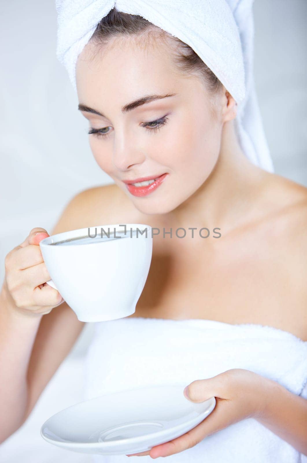Portrait of cute teenage girl with cup of coffee