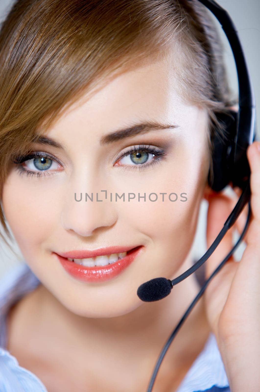 Portrait of beautiful business woman with headset