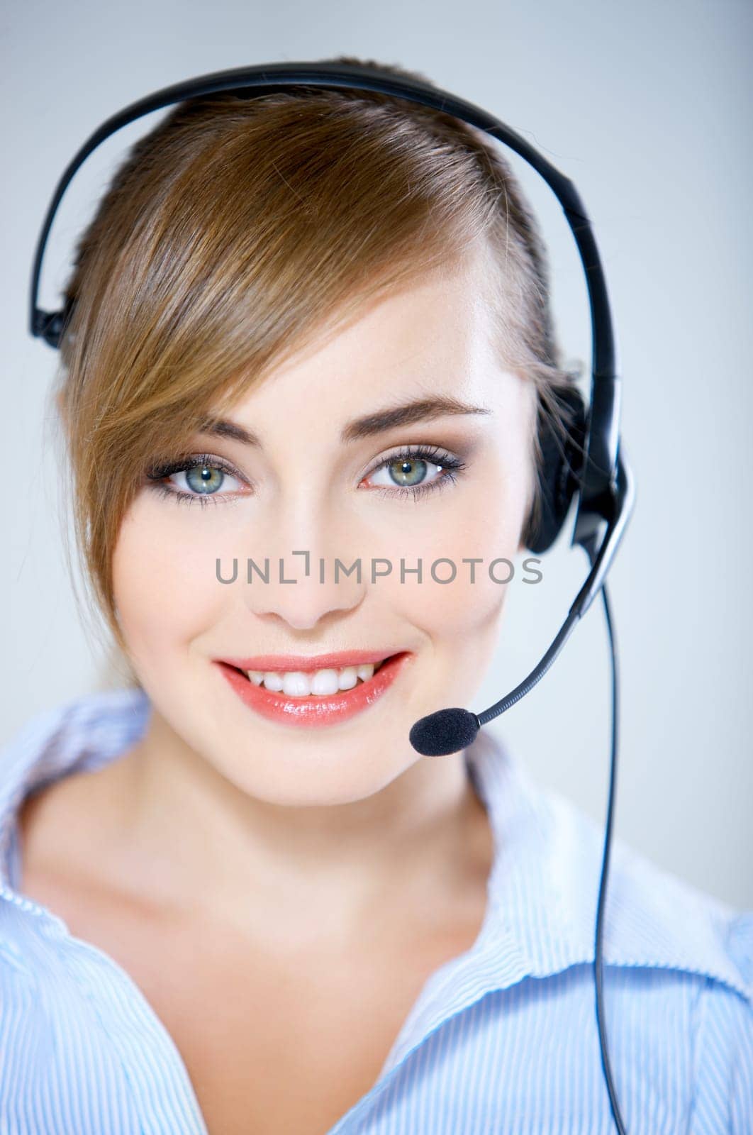 Portrait of beautiful business woman with headset