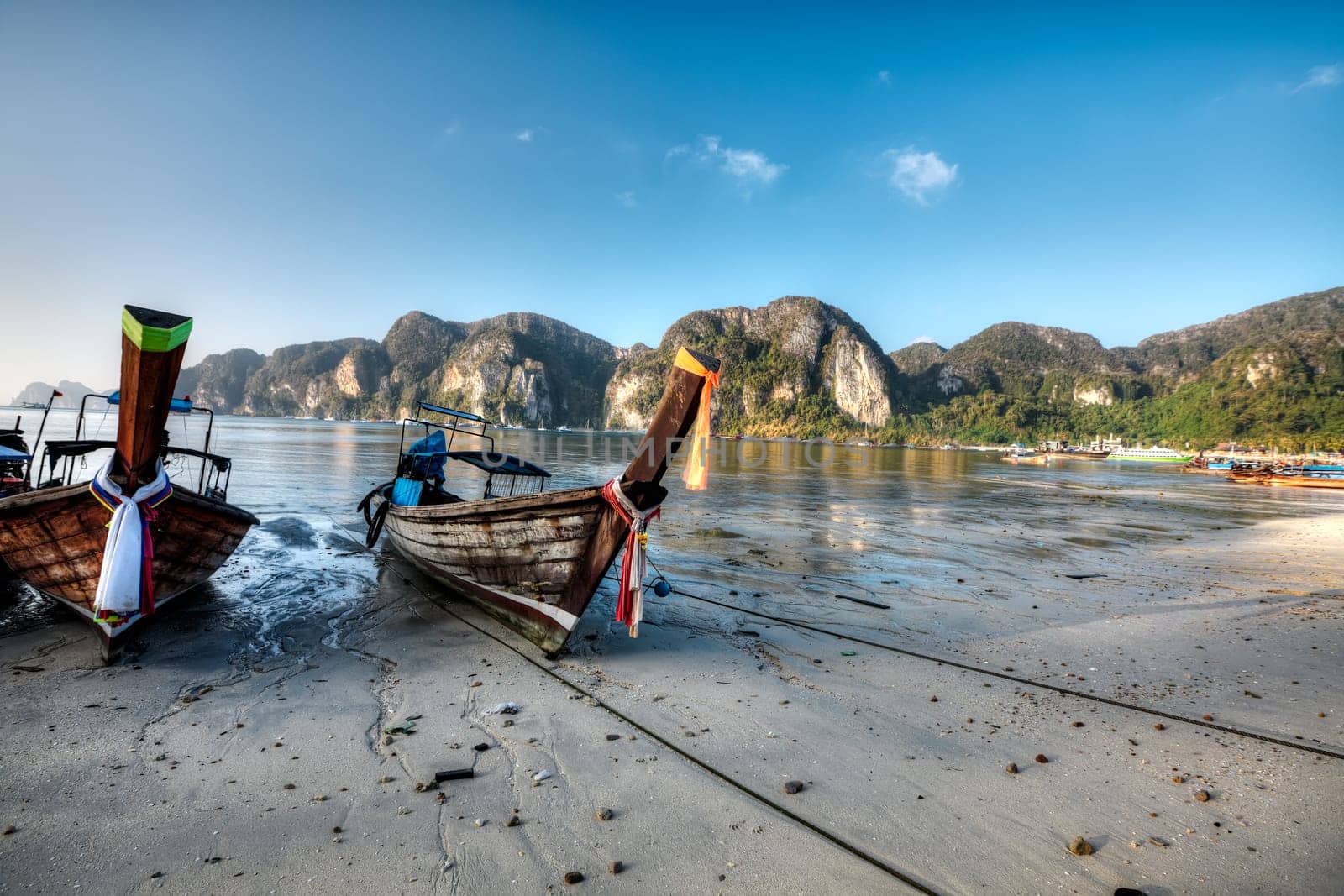 Traditional longtail boats at Phi Phi island