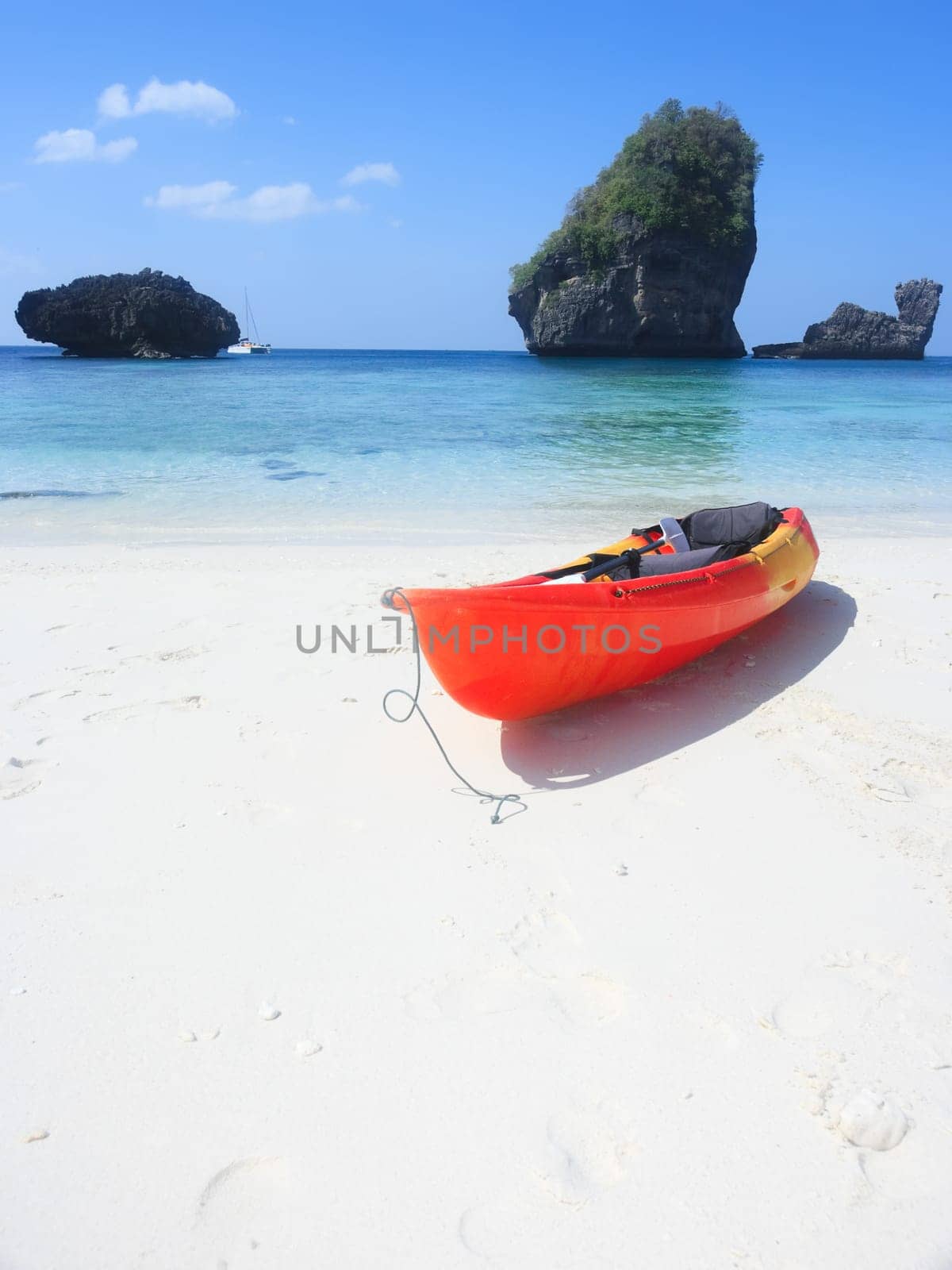 Bright kayak in a tropical lagoon. Phi phi island