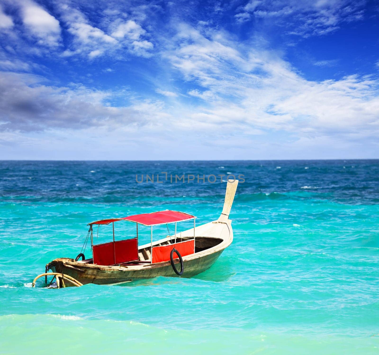 Traditional Thai longtail boat in the ocean