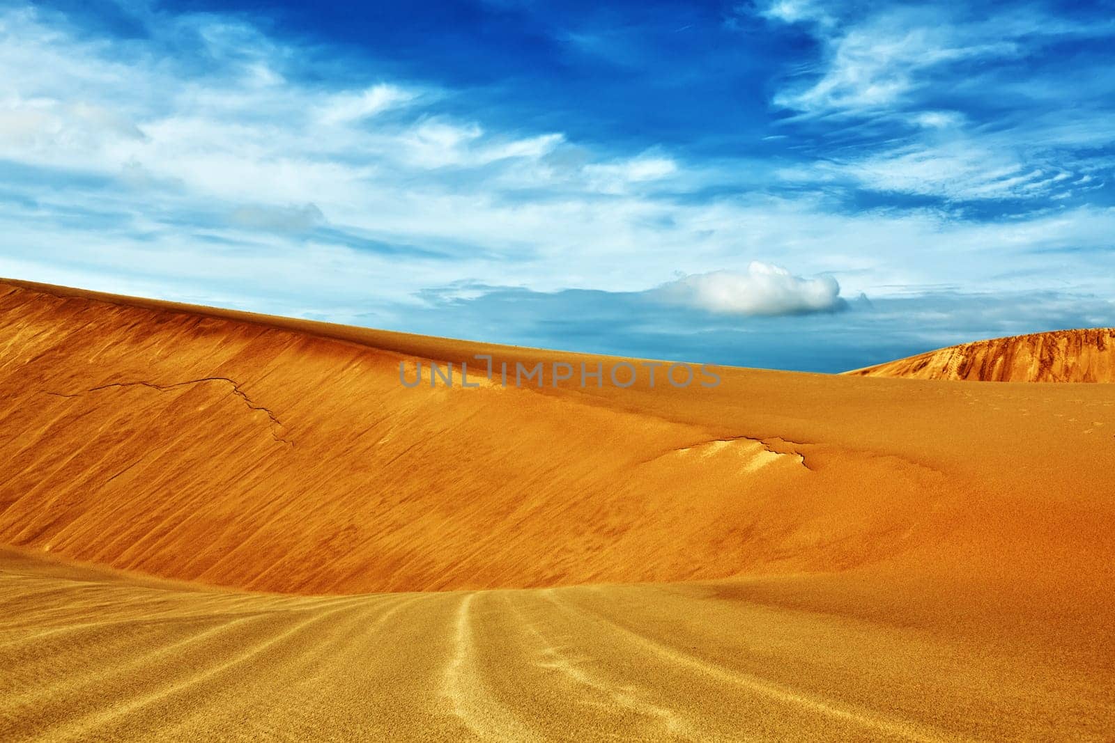 Sandy desert at day time. Vietnam. Mui ne