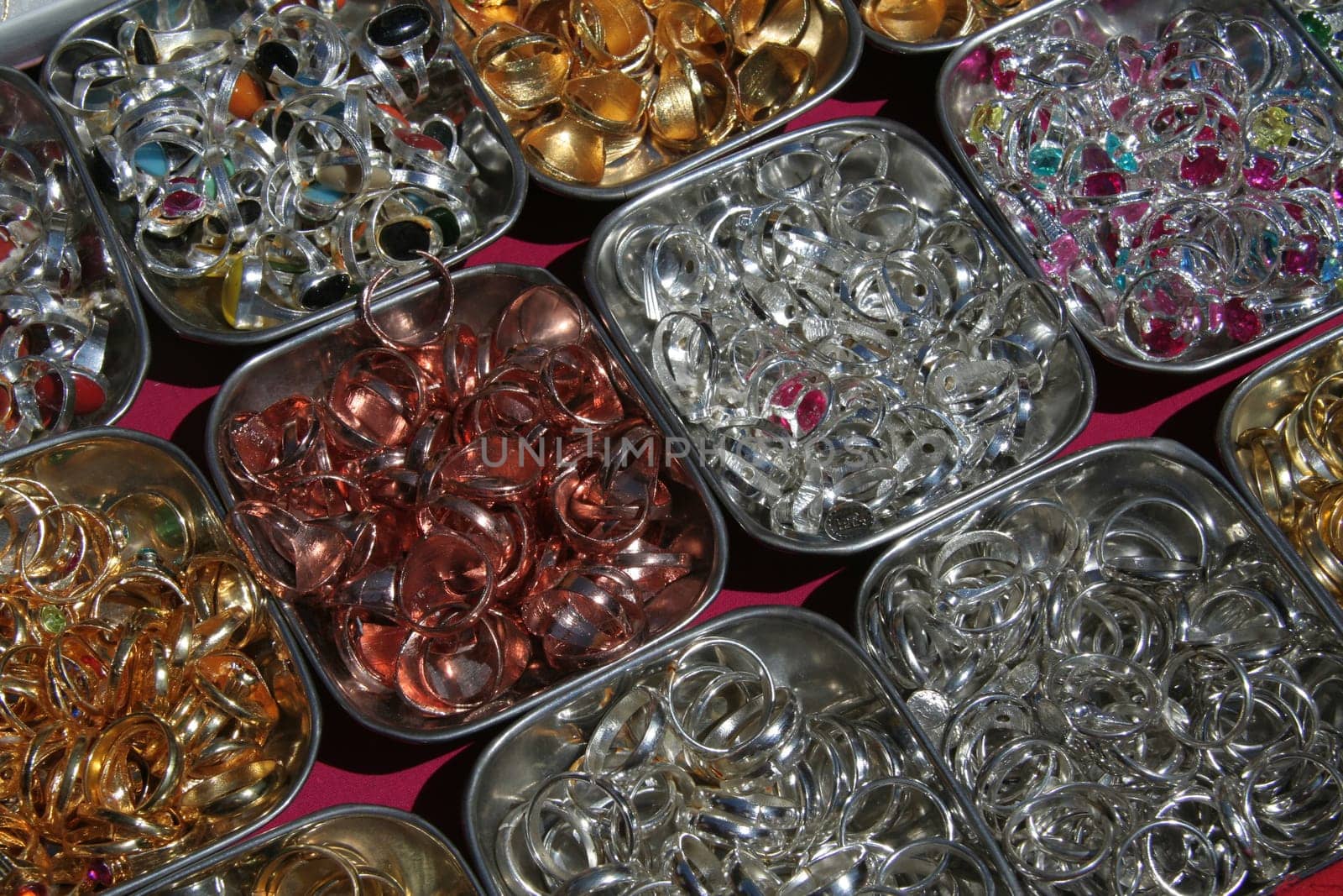 Display of ornamental metal rings in a  stall