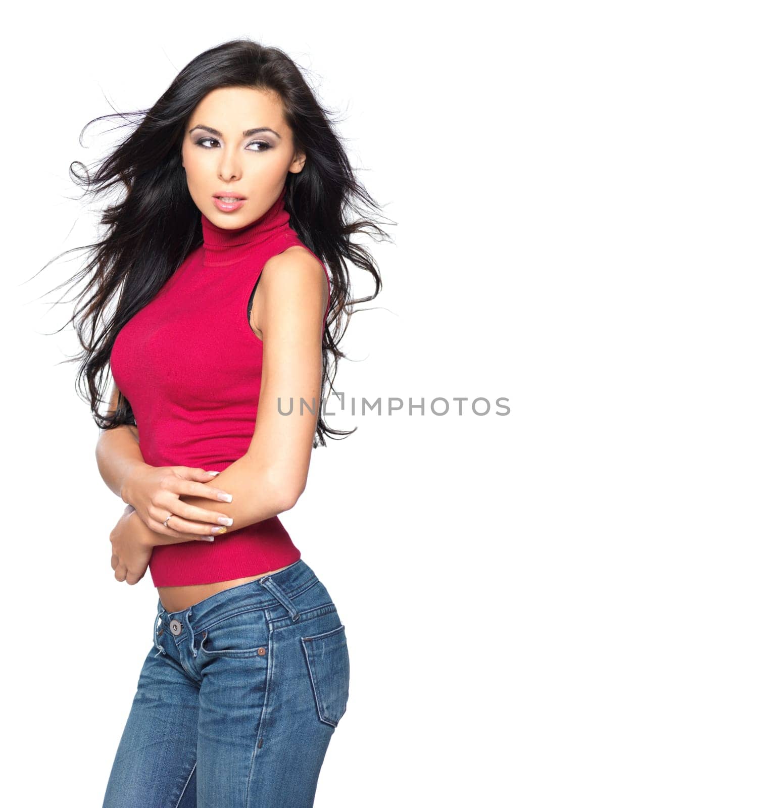 Beautiful and sexy woman wearing red shirt