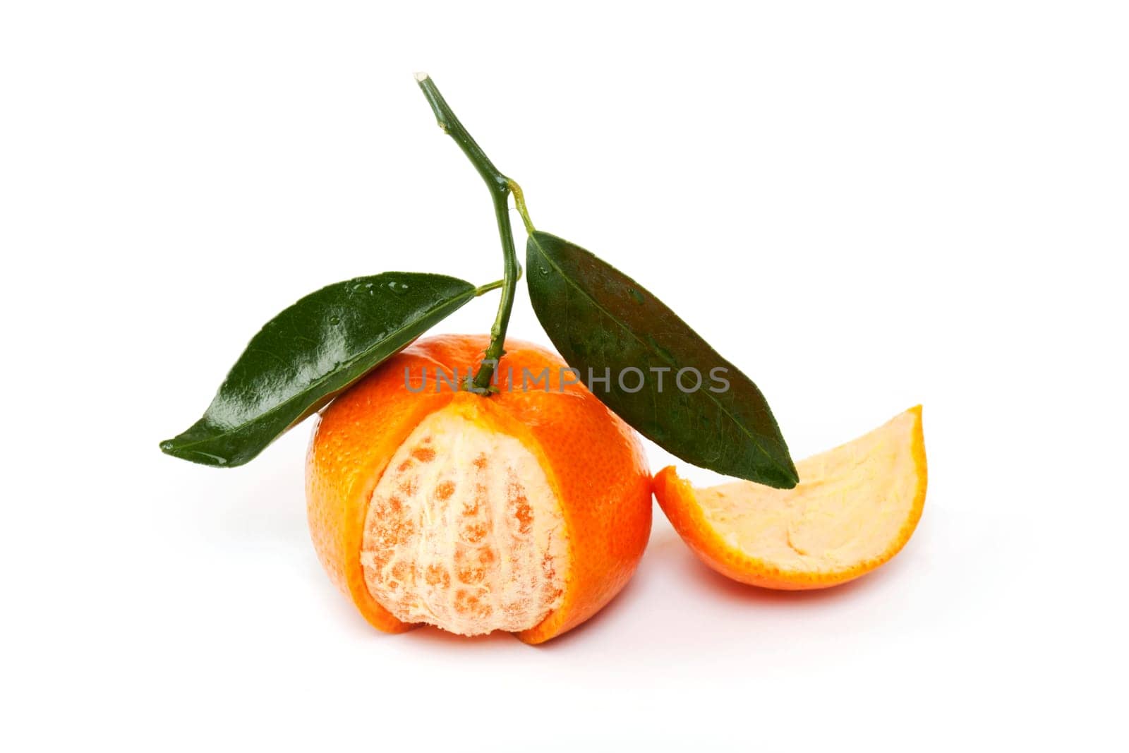 Tangerine,fruit with leaf isolated against white background