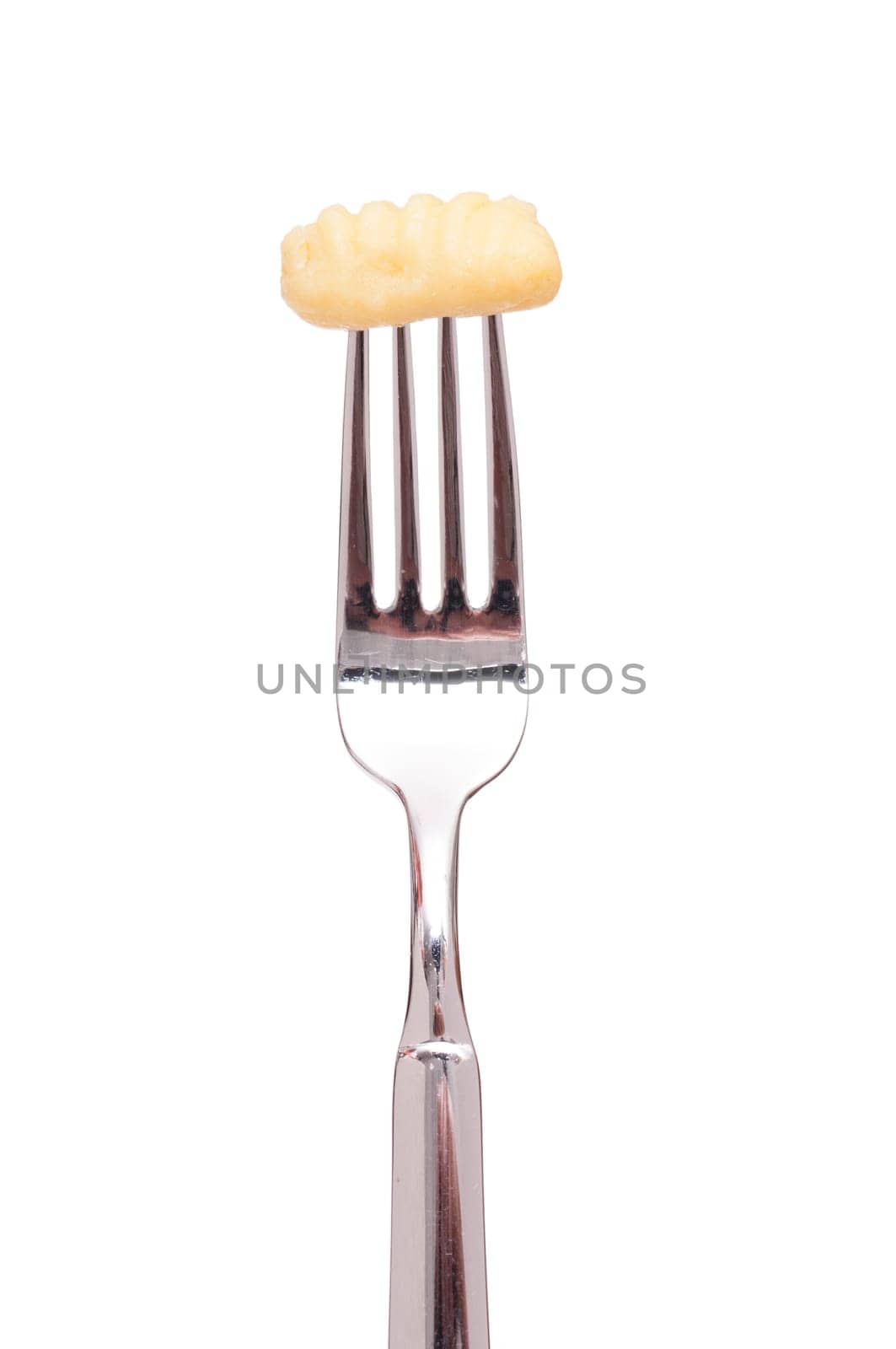 White cropped gnocchi on a fork