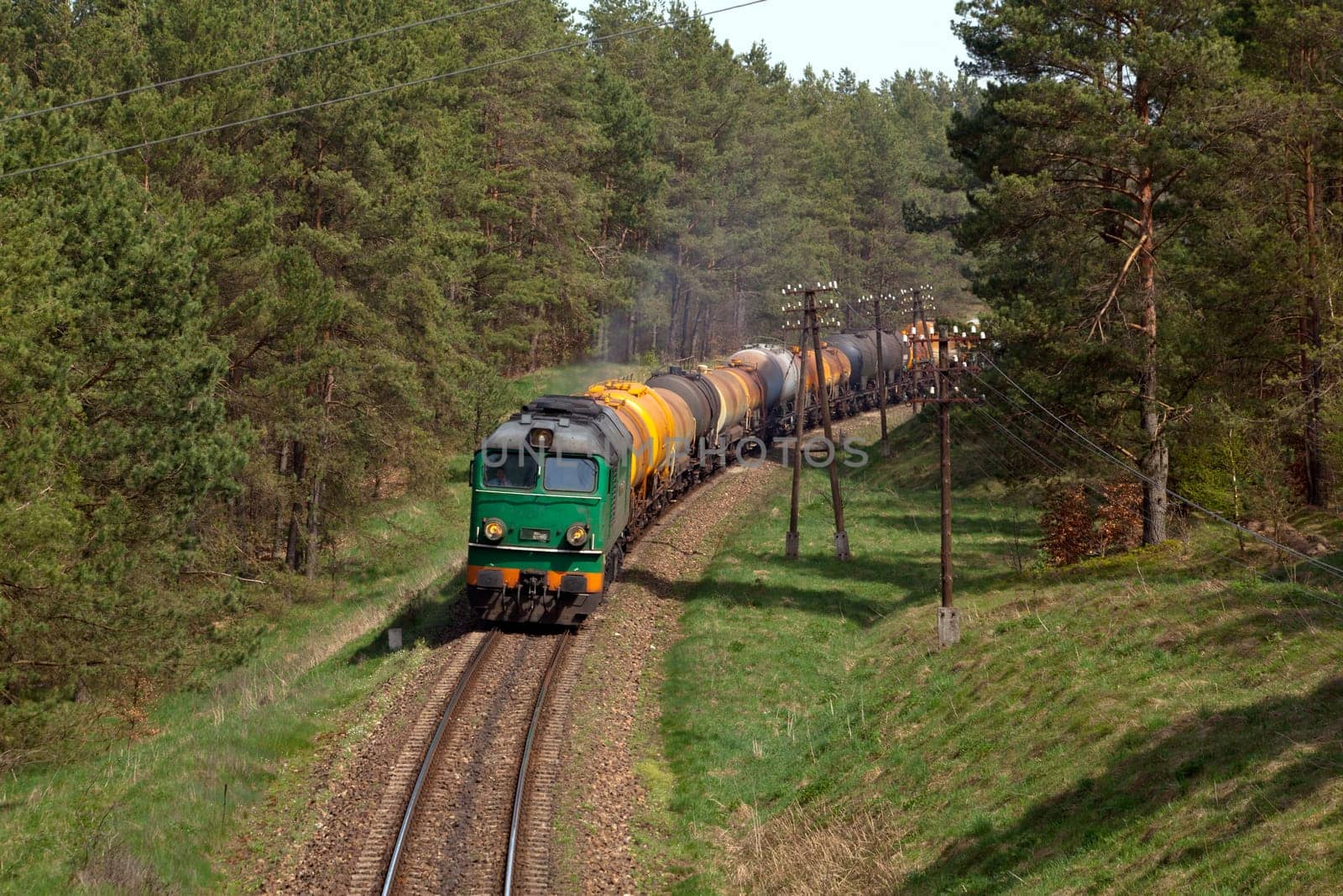 Freight train passing the countryside