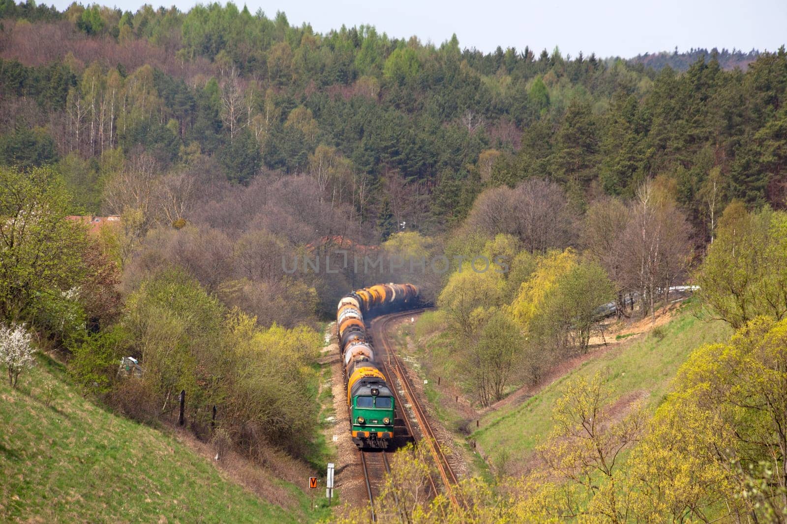 Freight train passing the countryside