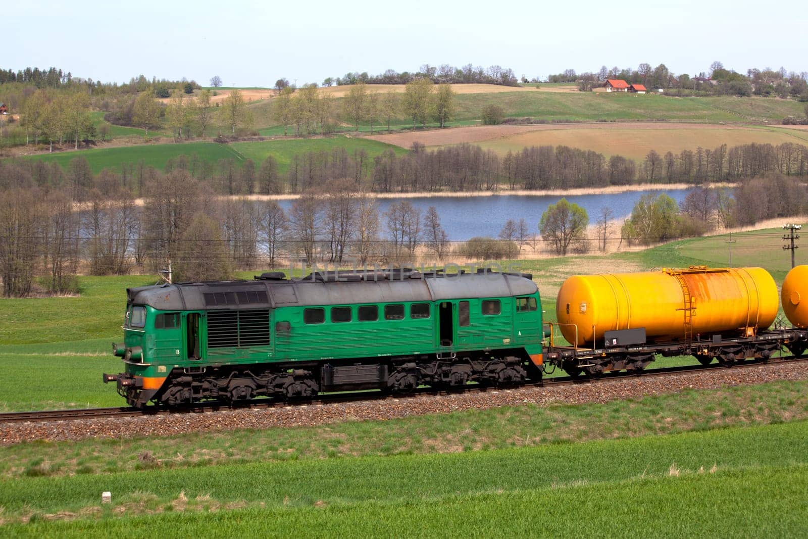 Freight train passing the countryside