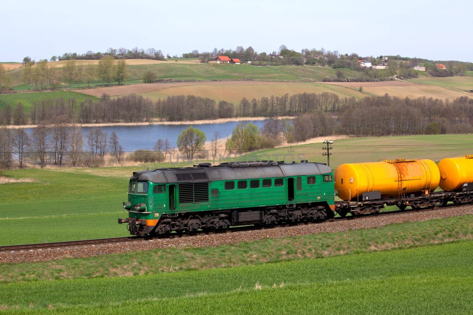 Freight train passing the countryside