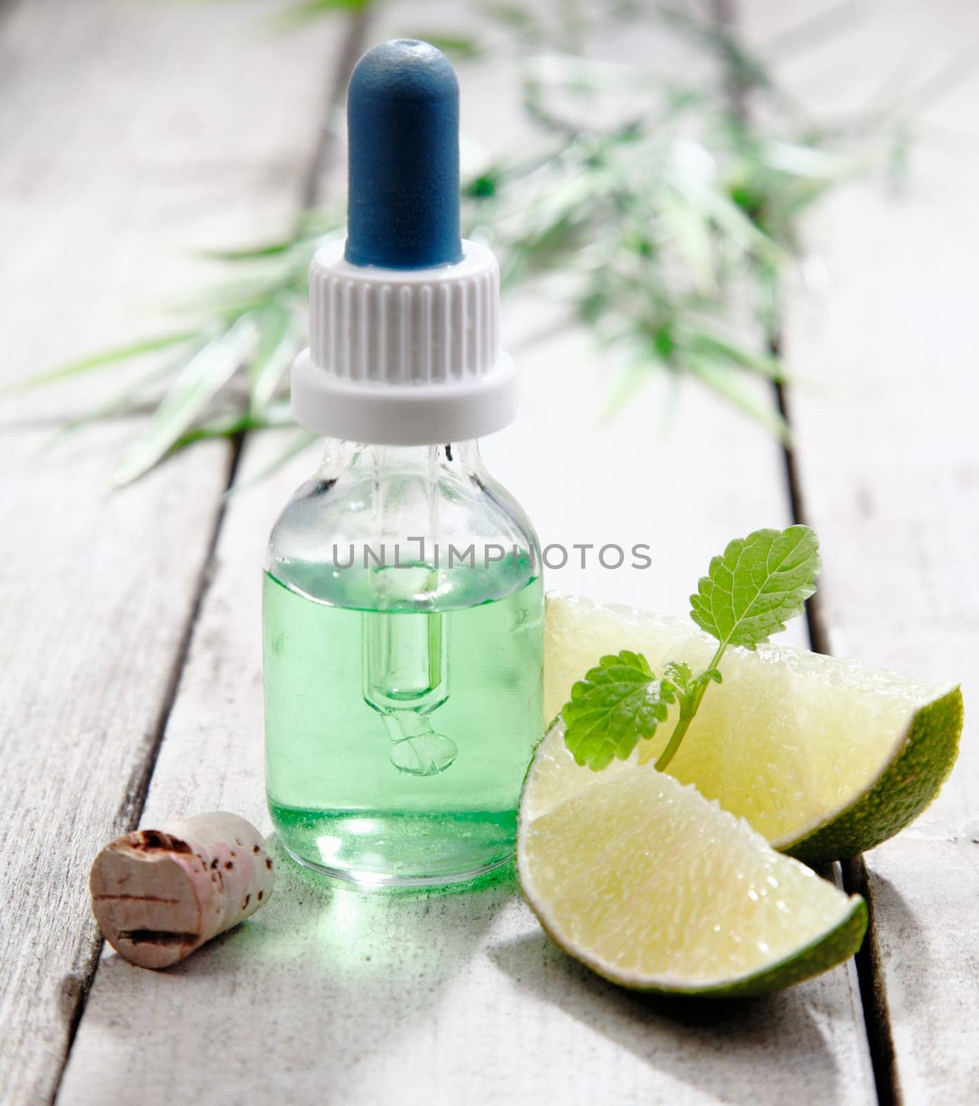 Mint essential oil with lemon for use in an aromatherapy treatment for relaxation and rejuvenation